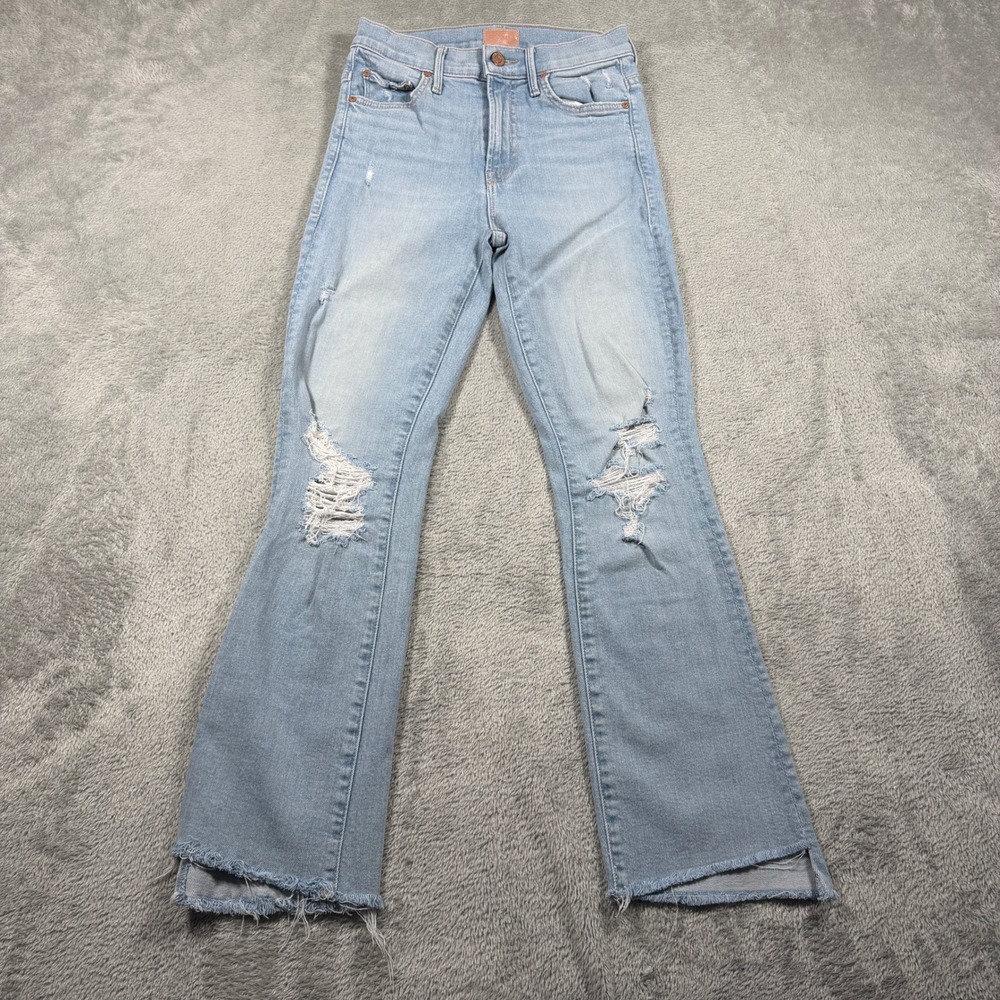 MOTHER The‎ Insider Crop Step Fray Jeans Womens 25 Blue Light Wash Distressed